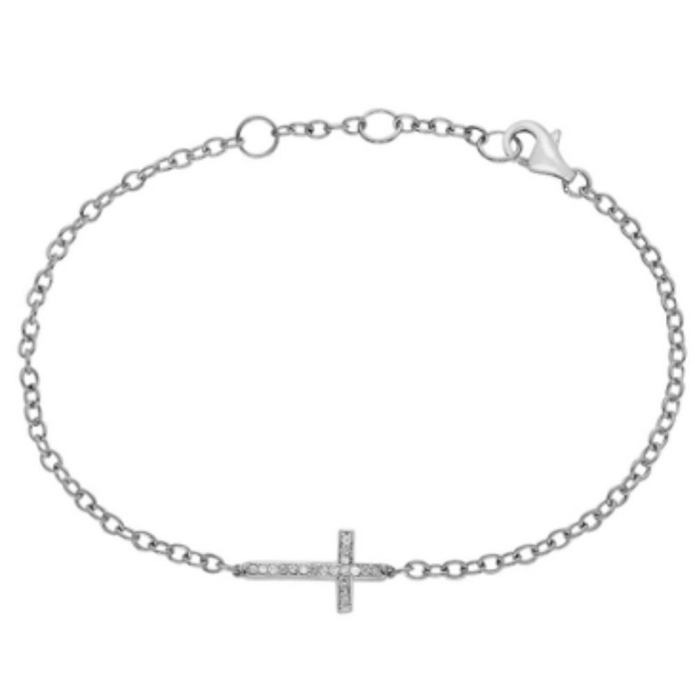 Sterling Silver 1/10-ct. T.W. Diamond Sideways Cross Bracelet(B7)